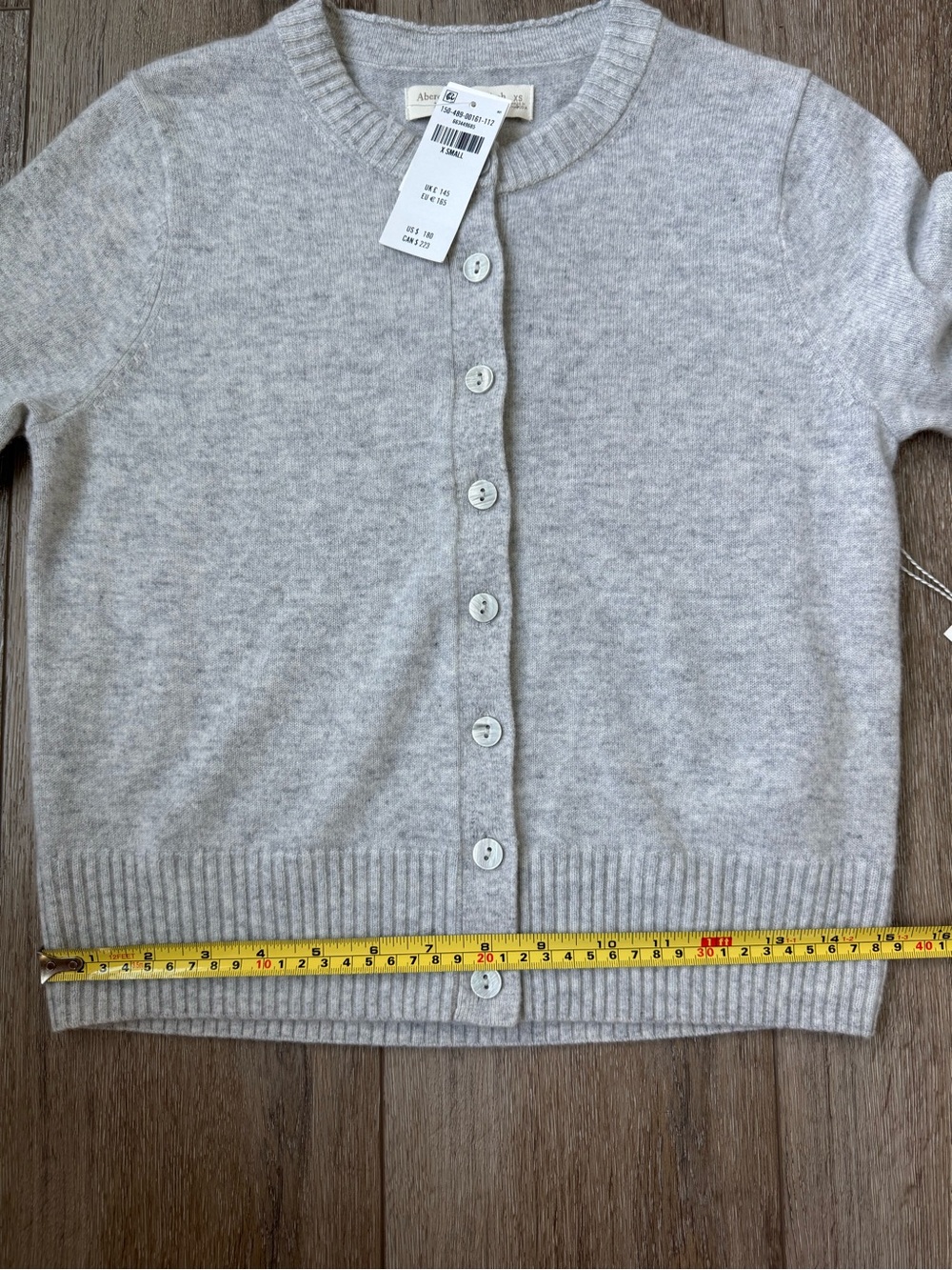 NWT Abercrombie & Fitch 100% Cashmere Gray Crew Neck Cardigan XS Luxury Sweater - Picture 9 of 9
